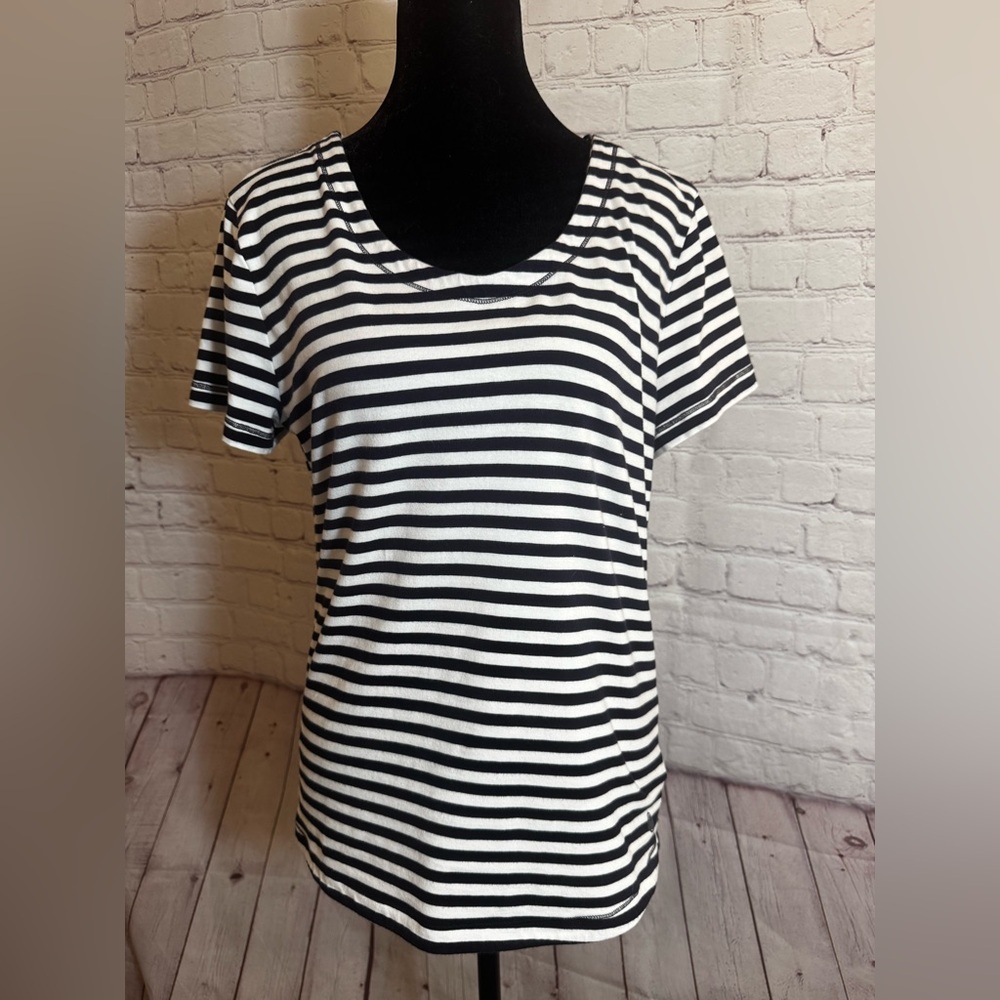 Black and white stripped cotton t shirt by Talbots. Size LP